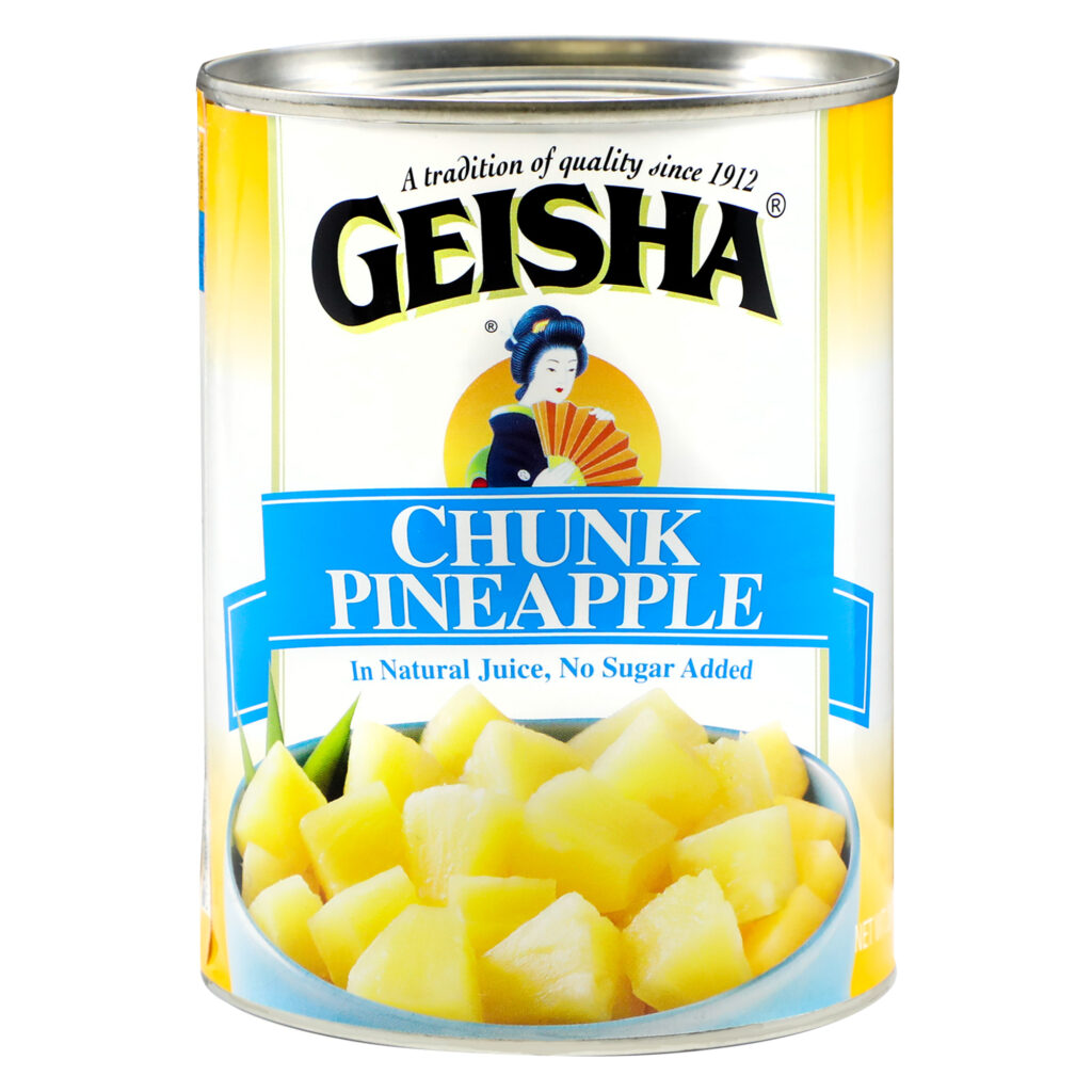 CHUNK PINEAPPLE IN NATURAL JUICE, NO SUGAR ADDED - Geisha Brand